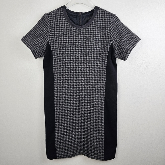J. Crew Gray & Black Wool Leather Houndstooth Dress - Picture 1 of 10